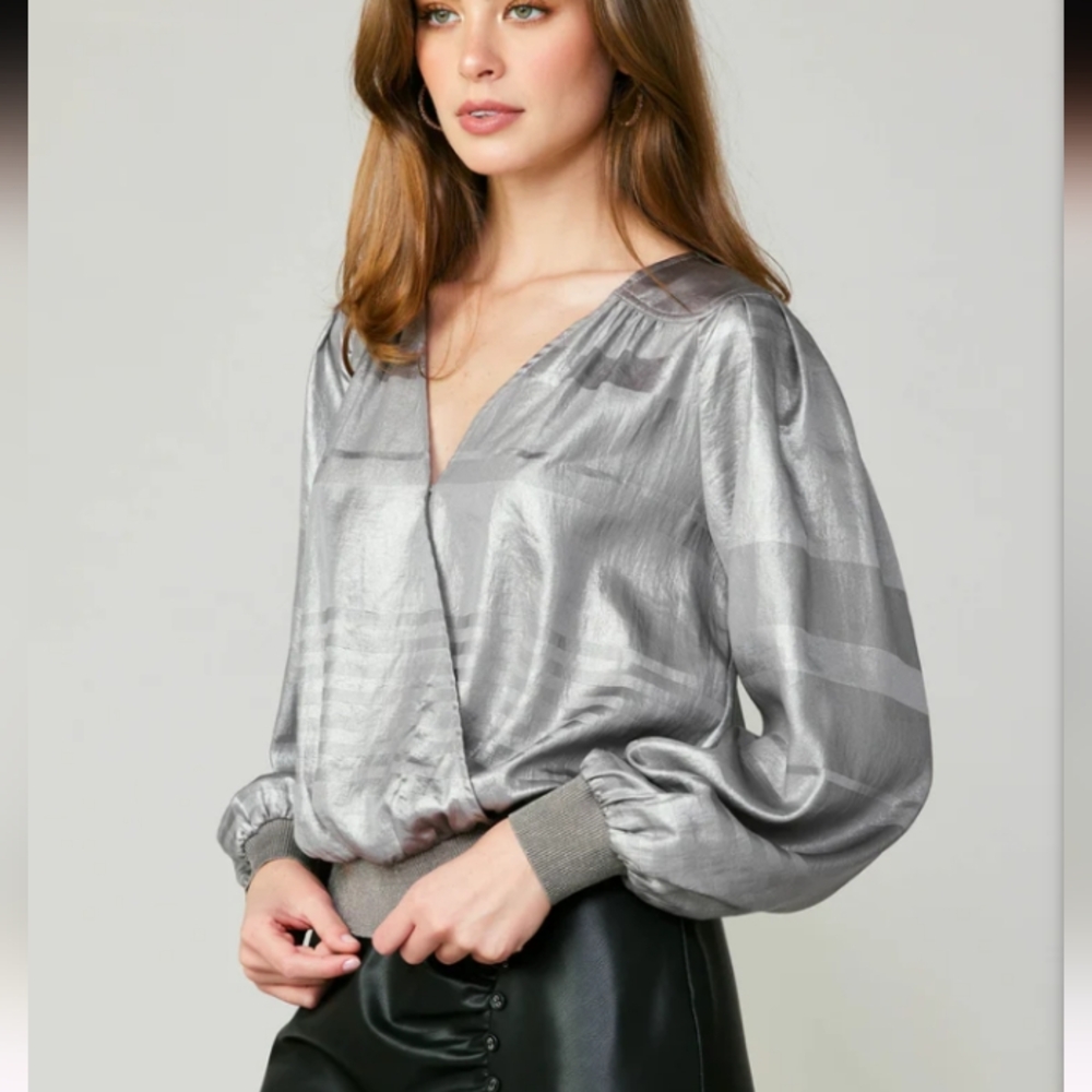 Current Air Metallic Surplice Blouse